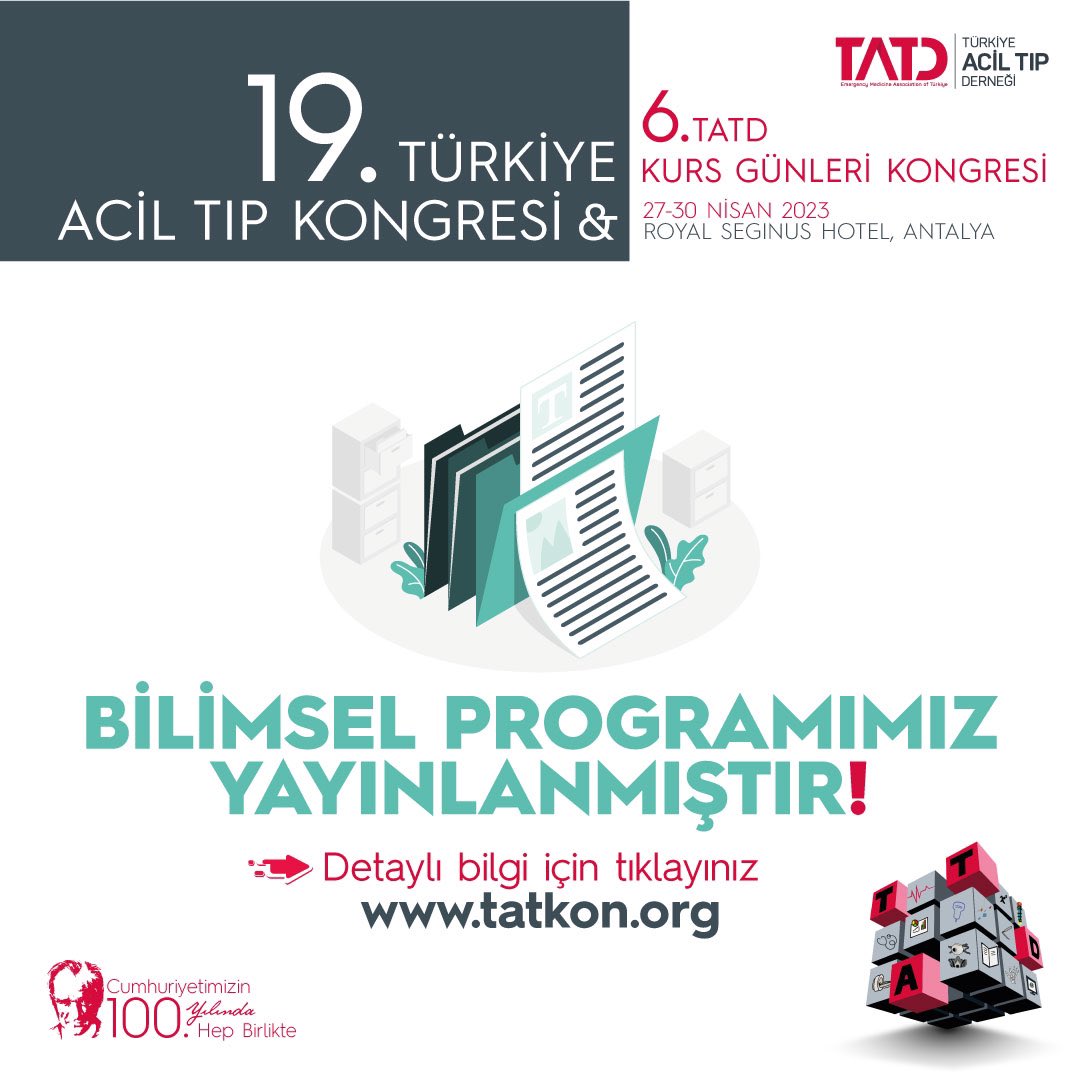 🎯19. Türkiye Acil Tıp Kongresi &amp; 6. Kurs Günleri Kongresi bilimsel programı yayınlandı! 👉🏻tatkon.org/tr/bilimsel-pr… adresinden inceleyebilirsiniz. #hepbirlikte #dahaiyiye <a href="/drseroglu/">Serkan Emre Eroglu</a> <a href="/ebryunal/">Ebru Unal Akoglu</a>