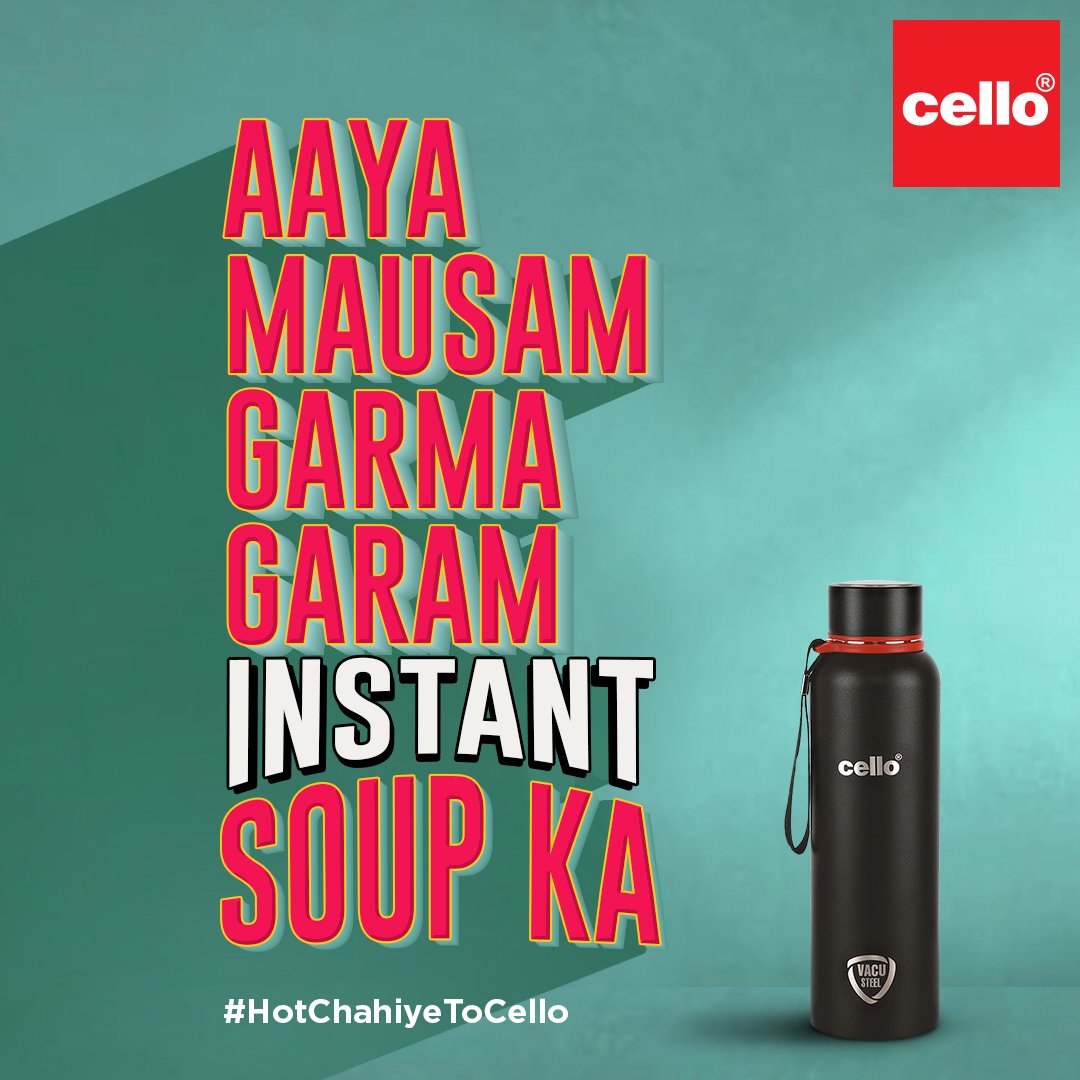 cello_world's tweet photo. Instant soup banana hai ab aur bhi aasan with Cello Flasks.
Visit: https://t.co/hMjf6eMrQI to order now.
#HotChahiyeToCello
#Cello
#GiftingIdeas
#StayHydrated
#Drinkingwaterbottle
#WaterBottles
#drinkingwater
#hotwater
#coldwater https://t.co/sLzl0PMdHQ