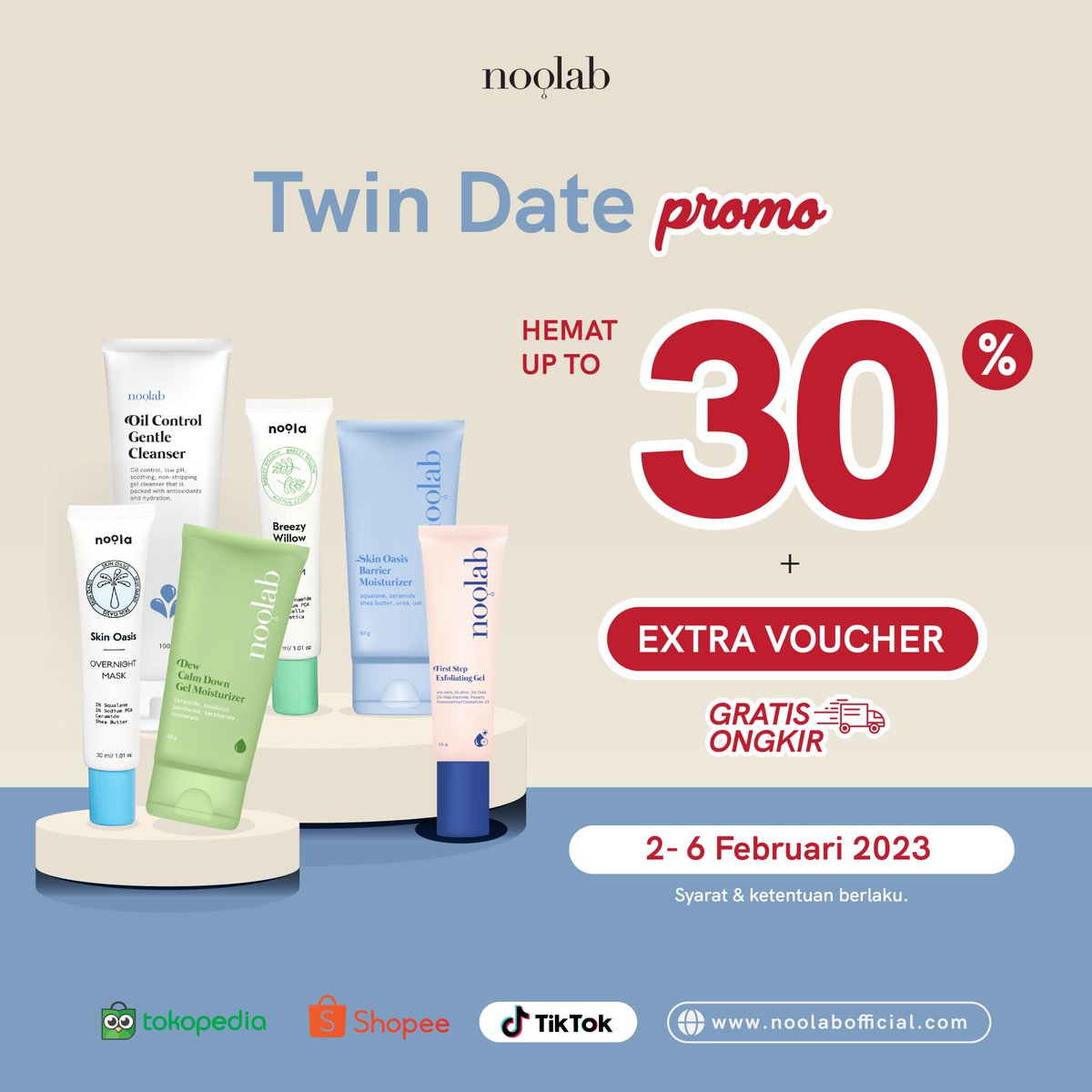 noolabofficial's tweet photo. HELLO!!! 👋🏻
Minool mau kabarin TWIN DATE Noolab berlangsung dari tanggal 2 - 6 Februari 2023 dengan DISKON UP TO 30%🔥
🛒: https://t.co/iAOKt28i62 https://t.co/bVLdVjRWxx