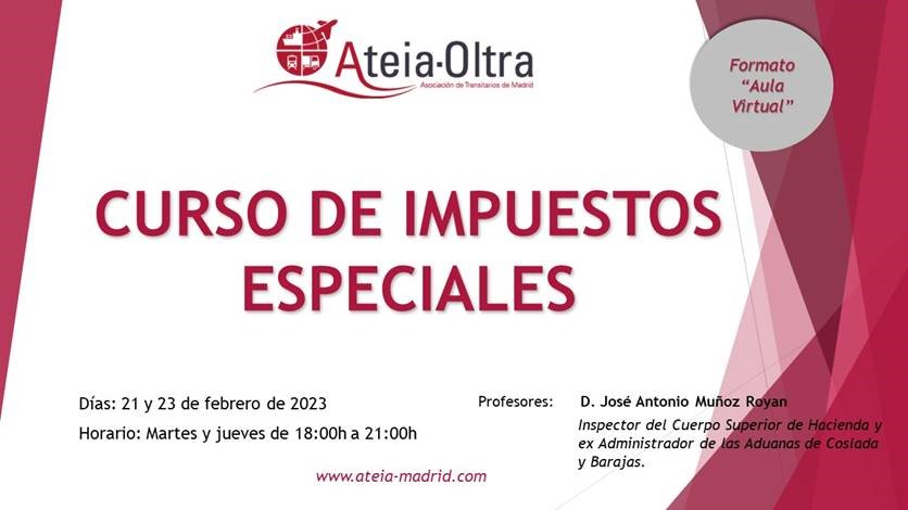 AteiaMadrid's tweet photo. #ATEIAFORMACION | Abierto el plazo de inscripción al CURSO DE IMPUESTOS ESPECIALES en formato AULA VIRTUAL.
Para más información escribe a formacion@ateia-madrid.com
#formacion #aduanas #iiee #ateia https://t.co/stDp67ta0J