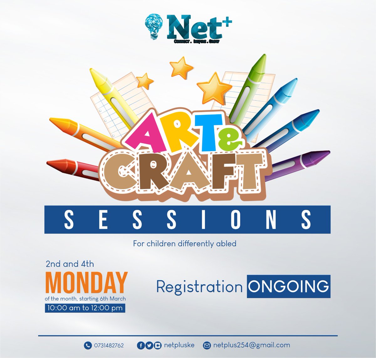 KenyaNetplus's tweet photo. Do you have a child with a disability interested in Arts and Crafts? Look no further. We begin art and crafts sessions for children with disabilities every 2nd and 4th Monday of the month starting from 6th March, from 10am to 12pm. Registration is ongoing 
#netpluske,
#arts https://t.co/WJa0NR5vj7
