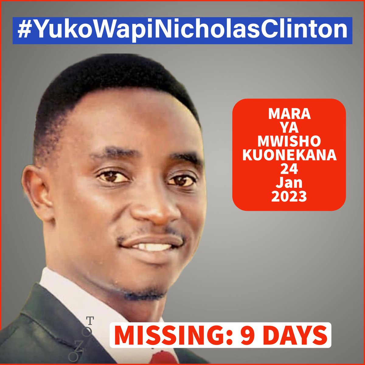 MussaMartin14's tweet photo. #YukoWapiNicholasClinton
#YukoWapiNicholasClinton
#YukoWapiNicholasClinton
#YukoWapiNicholasClinton
#YukoWapiNicholasClinton
Missing since 24 Jan 2023, this opposition member disappeared outside his home and his phone was found ditched! #EnforceDisappearance #Tanzania https://t.co/eFI0CJubtA