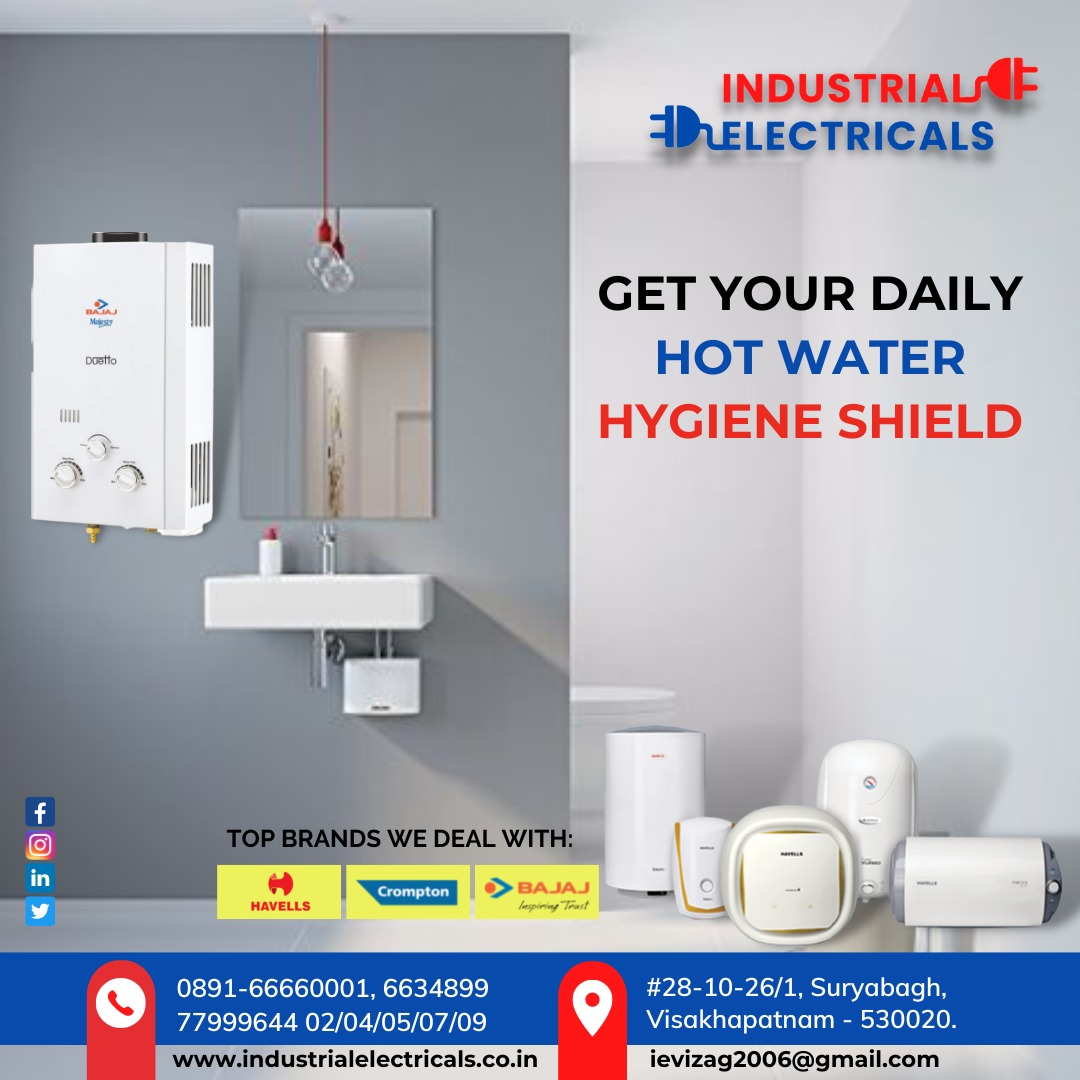 Get your daily hot water hygiene shield

For more details contact: 7799964404'

#Industrialelectricals #polycabwireprice #polycabwirepricelist #switches #electricalswitches
#speakerwire #electricwire #cablewire
#WaterHeater #waterheaters #waterheaterproblems #waterheaterrepair