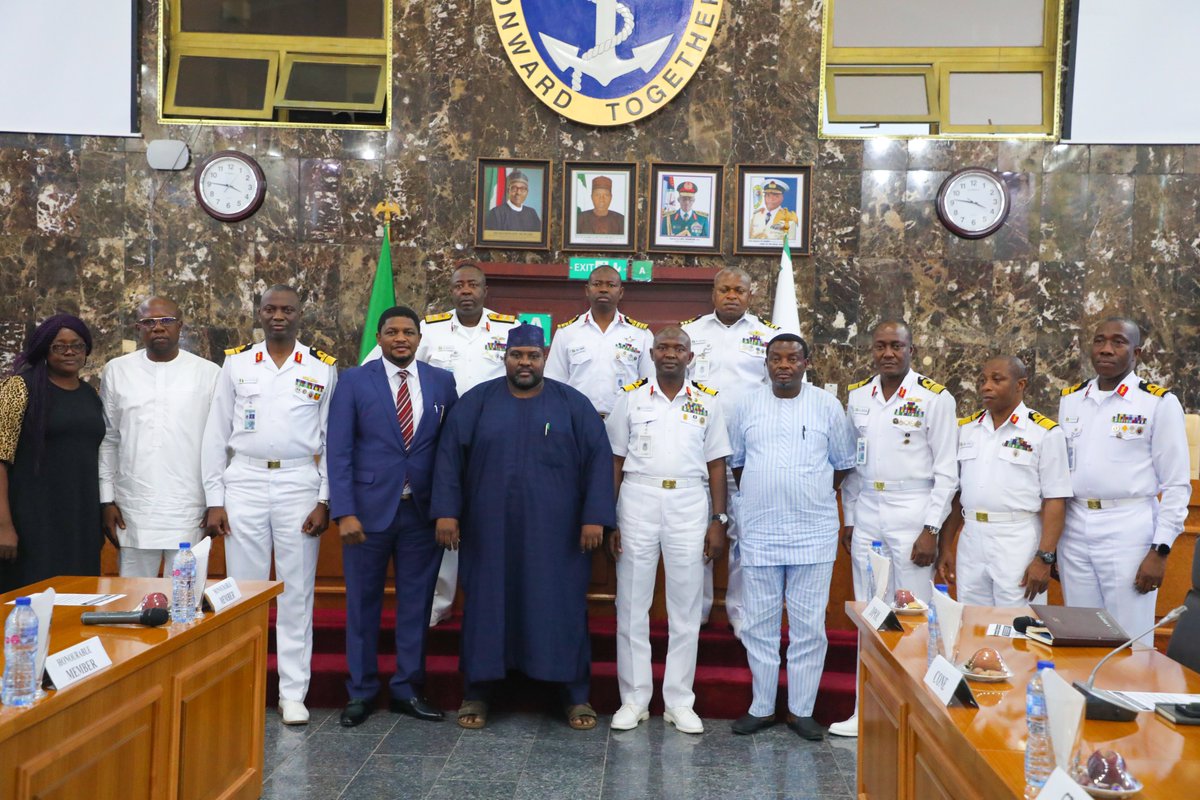 NigerianNavy's tweet photo. VISIT TO NAVAL HEADQUARTERS BY THE HOUSE OF REPRESENTATIVES ADHOC COMMITTEE ON THE VOLUME OF FUEL CONSUMED DAILY IN THE COUNTRY, LED BY THE CHAIRMAN, HON. ABDULKADIR SA’AD ABDULLAHI  ON WEDNESDAY 1 FEBRUARY 2023
#onwardtogether https://t.co/xuqYwaowsC