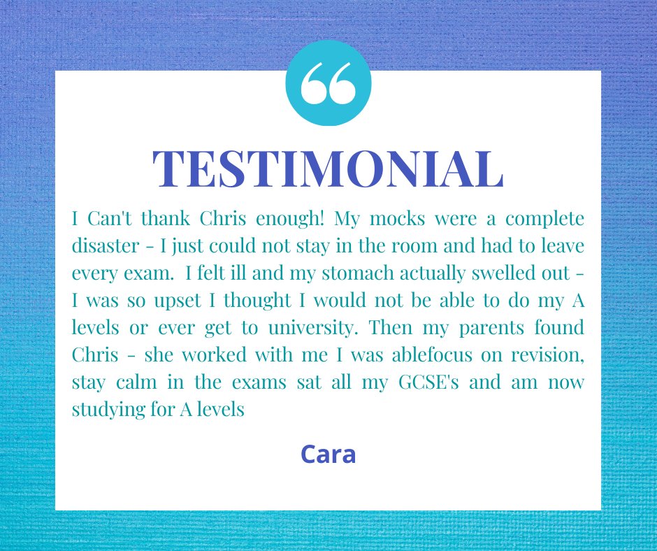 Testimonial - EXAM STRESS - I show you how to be Focused Calm &amp; Balance with simple tools techniques and strategies. Limited availability. Interested? I invite you to book a discovery call calendly.com/eftcmm/discove…