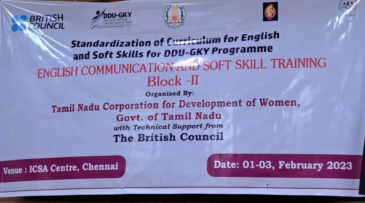 DasguptaPayel's tweet photo. @inBritish is delighted  to train PIA trainers and APOs from @DDUGKY TN in Chennai  in #EnglishLanguage #teaching and #learning as part of #EnglishSkillsPlus project in partnership with 
@TncdwH
@albarrett09
@JanakaP
@GauriP5
@DD_IAS 
@RadhikaEd
@PushpaGopal8 https://t.co/qo4488kqqg