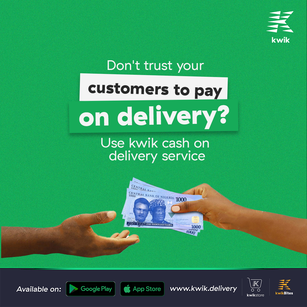 kwikafrica's tweet photo. Kwik COD service is a cash management service from Kwik to bridge the trust gap between merchants and customers.
Call us on 01-3438198 for more information
#NewMonth #Kwik #KwikDelivery #Logistics #deliveryLagos #deliveryIbadan #deliveryAbuja #deliveryservice https://t.co/eSu9nUMnGK