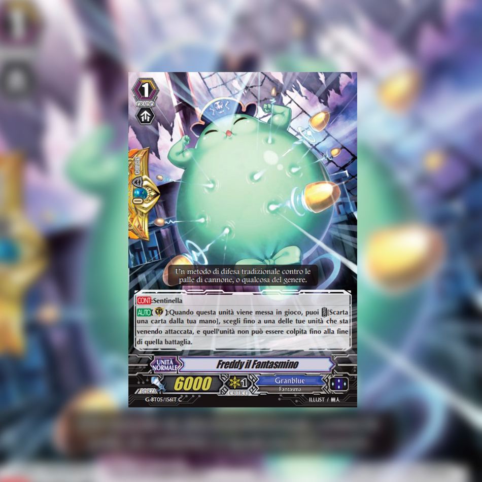cfvanguardit's tweet photo. "Un metodo di difesa tradizionale contro le palle di cannone, o qualcosa del genere".

La carta di oggi è "Freddy il Fantasmino".

#cfvanguard #GBT05 #Granblue https://t.co/LzAlacbR3E
