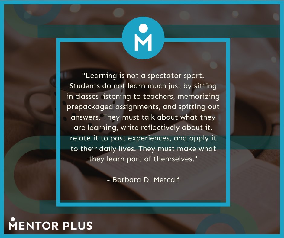 mentorplusapp's tweet image. Learning is an active process - take the initiative to make what you learn part of yourself. Get involved and find your mentor to help you reach your full potential!
#LearningIsActive  #MentorForLifeLearning #LearningByDoing  #LearningThroughWriting #RelateToExperience