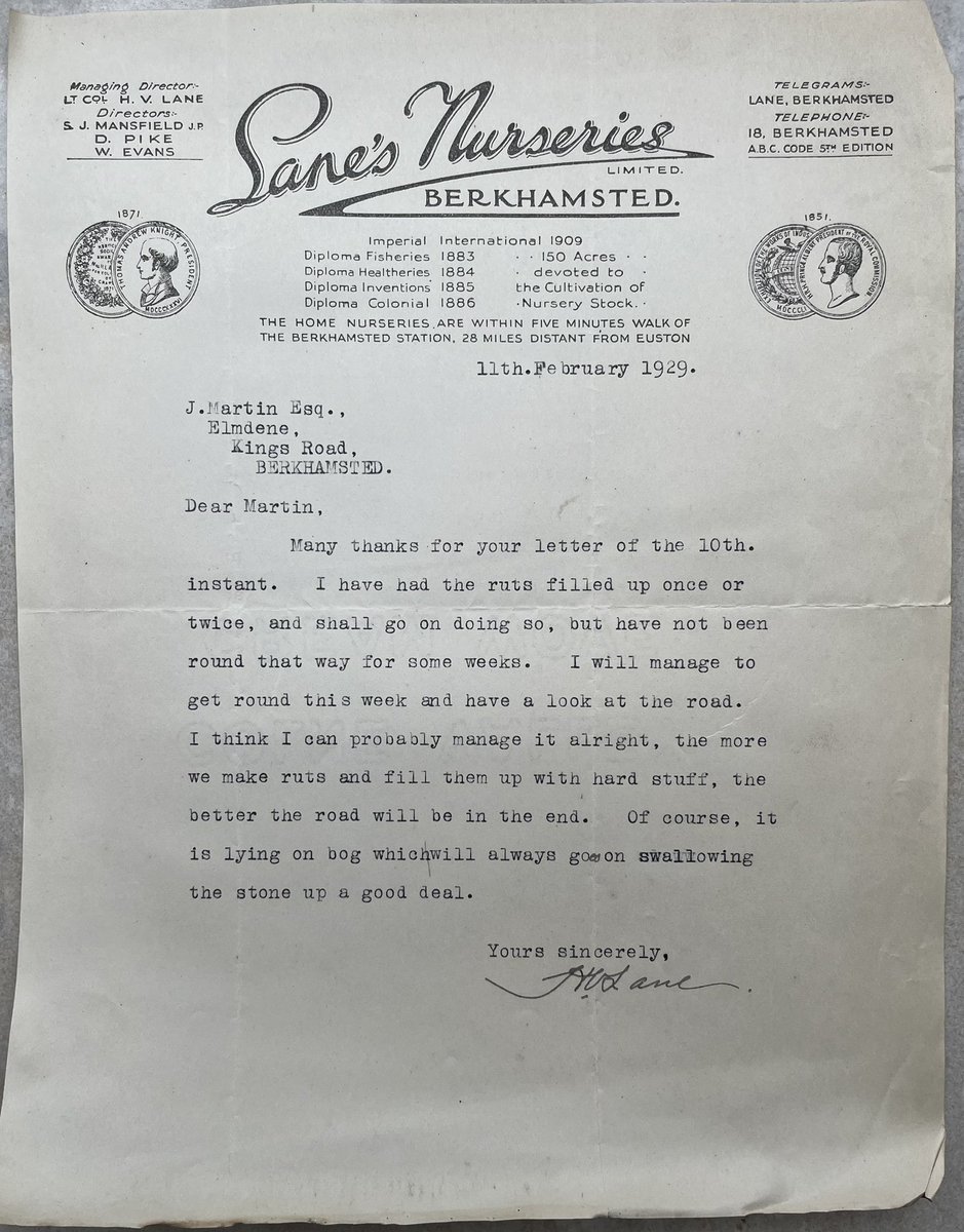 #ThrowbackThursday Another #FromTheArchives discovery. 1929 & the road past our club was an unconstructed track to farm nurseries. Mind you, a century on, with most of the traffic going to @DacorumBC community facilities, Broadwater road is still in much the same condition🫢🤐😱