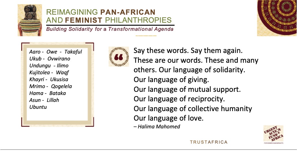 Our Ways of Giving captured in @HalimaMahomed latest paper bit.ly/3Jv8xbL Just take in the different languages & expressions of #PanAfricanFeministPhilanthropies Powerful✊🏾 #ReimaginingPhilanthropy
