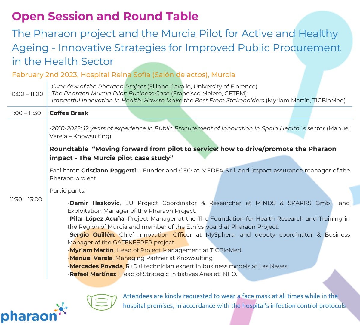 Day 3⃣ will conclude our <a href="/PharaonProject/">Pharaon Project</a> plenary meeting by reaching out through an open session and round table with <a href="/ticbiomed/">ticbiomed</a>, <a href="/GATEKEEPER_EU/">GATEKEEPER EU Project</a> , <a href="/mysphera/">MYSPHERA</a>,  Knowsulting, <a href="/LasNaves/">@lasnaves</a>, <a href="/infoRMurcia/">Instituto de Fomento</a> 📍Hospital General Reina Sofia <a href="/Murciasalud/">Murciasalud</a> 🇪🇸
Moderated by @medeainnovation