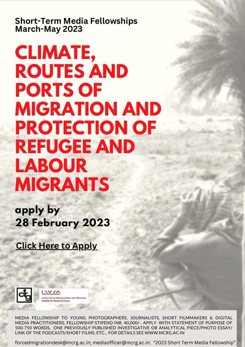 Call For Applications: CRG-@IWM_Vienna Short Term Media Fellowships on #climate #migration #Refugee #labourmigration. Apply by 28 February 2023 at: docs.google.com/forms/d/e/1FAI…
Investigate reports, photo essay, documentaries  by journalists, freelance reporters, filmmakers are welcome