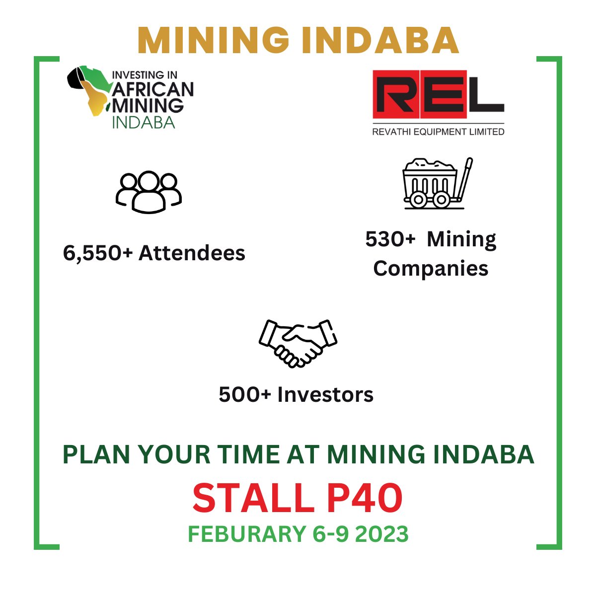 revathiequipltd's tweet photo. We would be honored to highlight our expertise, knowledge and Positive impact made on clients and customers. We are in @MiningIndaba 2023 
Plan your time at #M123 in Stall P40
#Mining #MiningIndustry #africamining https://t.co/2ejuo99ovv