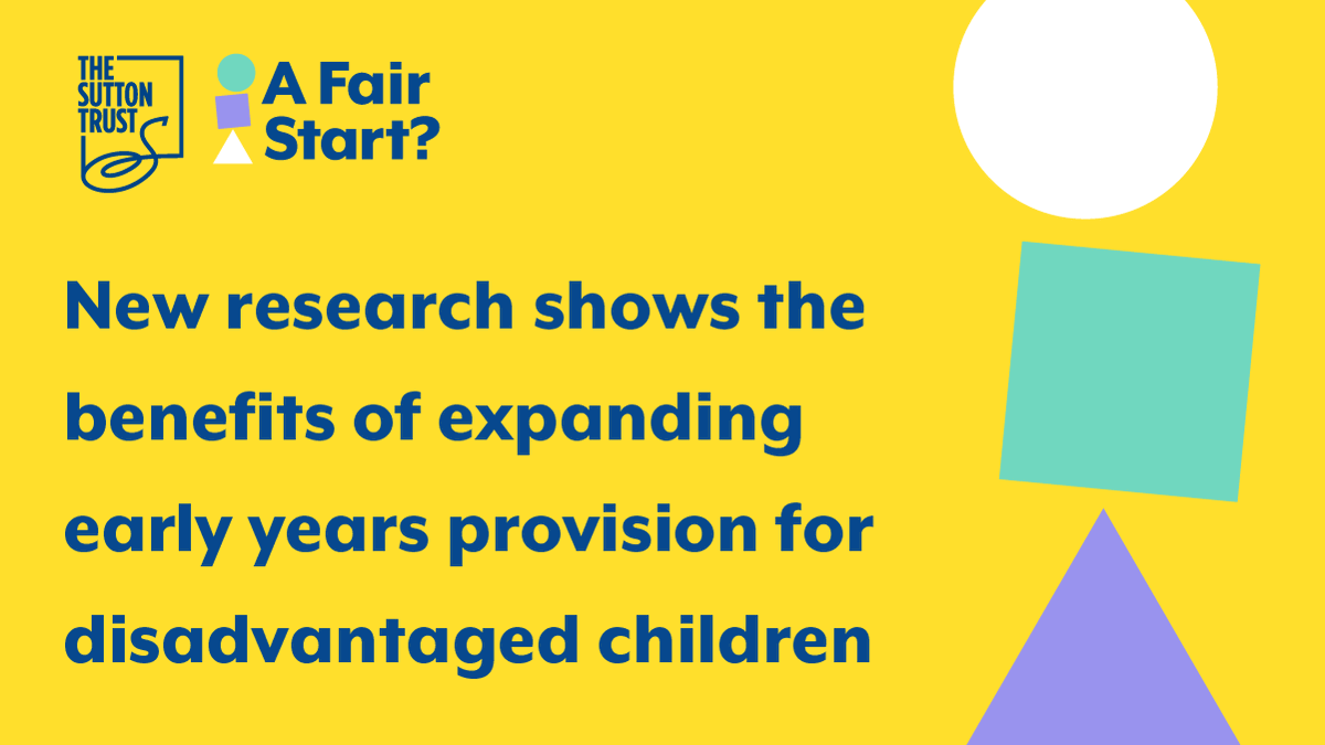 suttontrust's tweet photo. ๐จ NEW: Our new research looks at the impact of early years provision by socio-economic background โ including by the number of hours children access.
It highlights the benefits of early years provision for 3- and 4-year-olds from disadvantaged families ๐งต๐
#AFairStart https://t.co/go9kcAlHoW