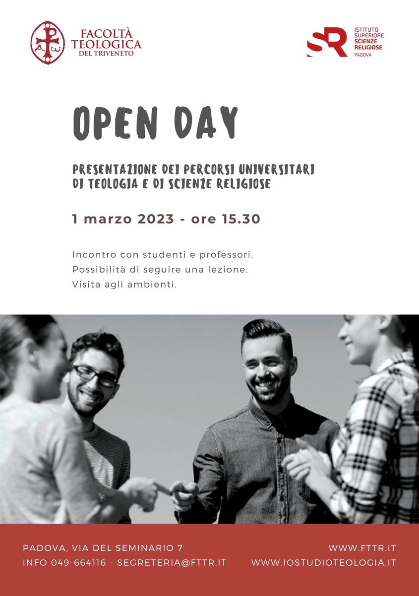 Mercoledì 1 marzo ci sarà l'#openday!!!
Un'occasione per conoscere i percorsi universitari di #Teologia e di #Scienzereligiose.
#passaparola