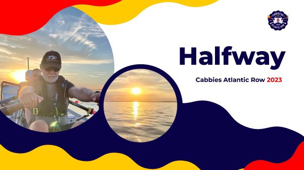 HALF WAY!!! … is a huge achievement in itself!! .. a fantastic psychological boost for the boys .. counting down now 🚣‍♂️🚣‍♀️🚣‍♂️🏁 cabbiesdoatlanticrow.com