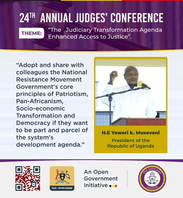 ATwayita's tweet photo. 24TH ANNUAL JUDGES' CONFERENCE @KagutaMuseveni has requested Judges to use the available resources accorded to the @JudiciaryUG to ensure justice for all Ugandans.
#24thAJC https://t.co/1ZaHQXwPGa