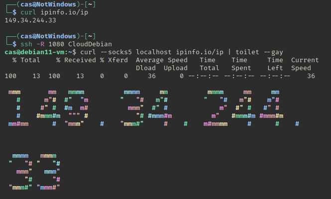 chvancooten's tweet photo. You all know about `ssh -D [port]` opening up a SOCKS proxy, but did you know that `ssh -R [port]` opens up a reverse socks proxy on the target? I sure didn't 🤯 https://t.co/eRDwWSF4h0