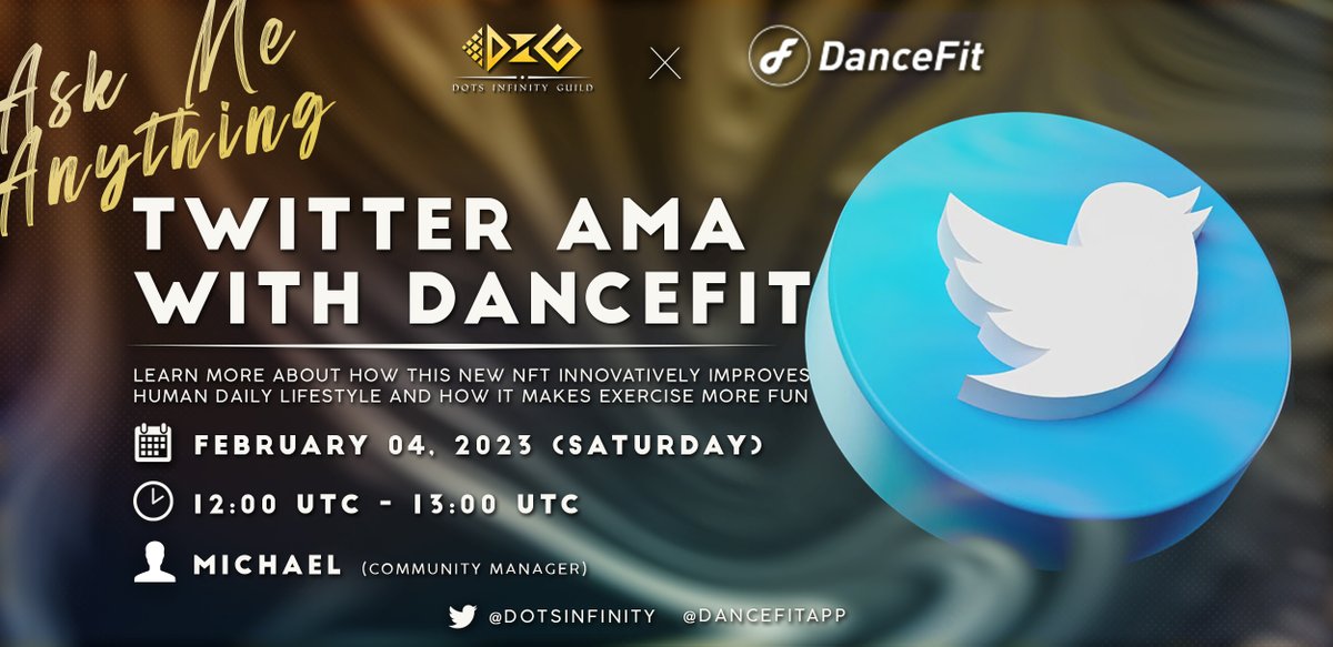 DotsInfinity's tweet photo. ANNOUNCEMENT ❕❕❕
https://t.co/WhbasEeIDj

What's up DIG Fam?!
On Saturday, February 04, at 8:00PM PH time, we will be having an AMA with DANCEFIT 💃🕺
https://t.co/WhbasEeIDj https://t.co/CPX2bKu4ep