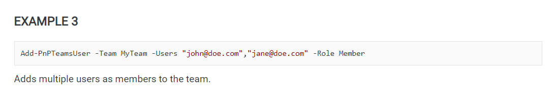 Adding 50, 500, 5000 or even 25,000 users in a Teams team ? 

Use: Add-PnPTeamsUser 

Is superfast and adds users in batches of 200. 

Link 👇

pnp.github.io/powershell/cmd…

#PnPPowerShell #M365Dev #M365PnP #SharingIsCaring #MicrosoftGraph #MicrosoftTeams #CommunityRocks