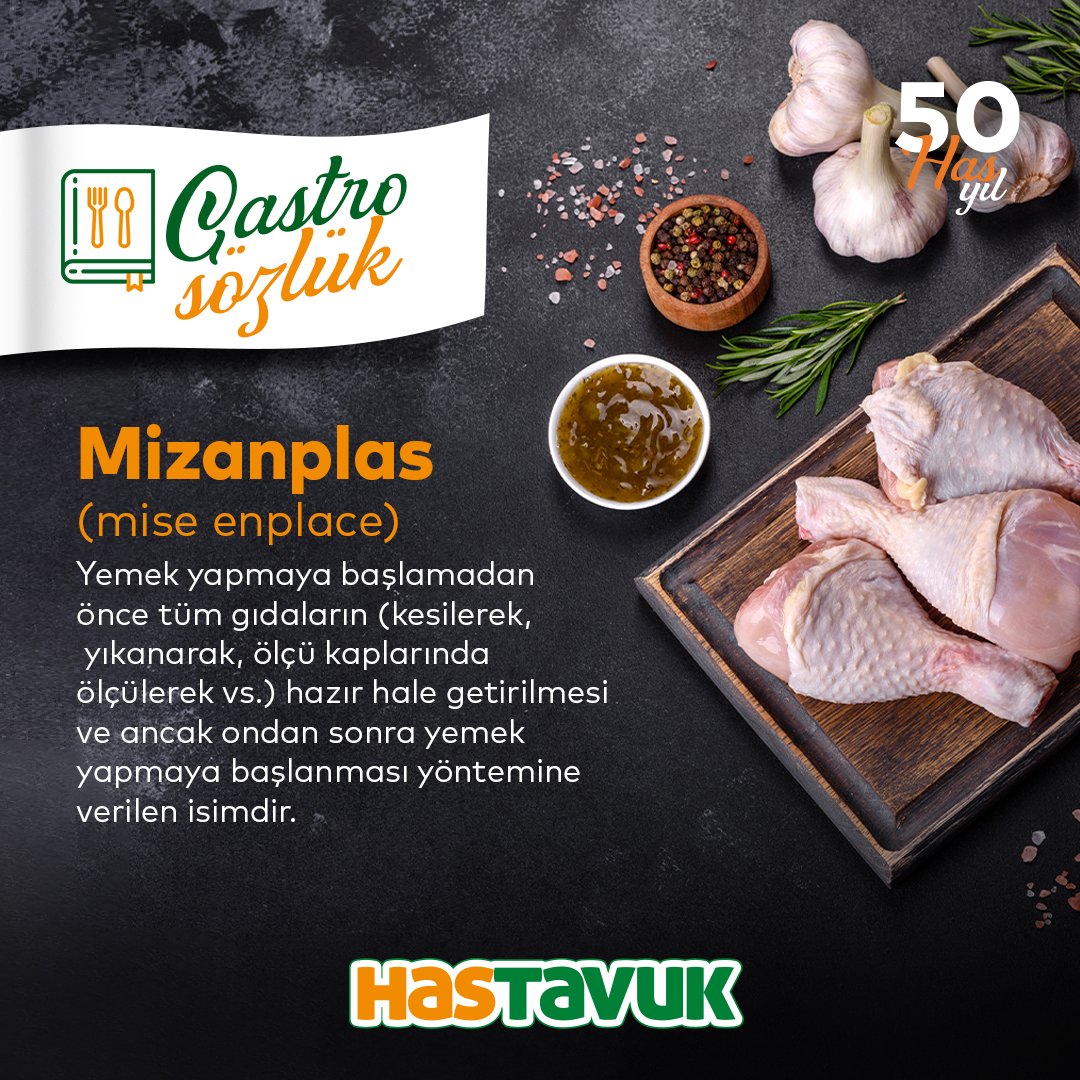 Özellikle profesyonel mutfaklarda kullanılan ama gastronmiye olan ilginin giderek artmasıyla evlerimizde de kullanmaya başladığımız mutfak terimlerine birlikte göz atalım istedik. İlk sırada "mizanplas" var.
.
.
.
#hastavuk #tavuğunhası #gastrosözlük #mizanplas #miseenplace