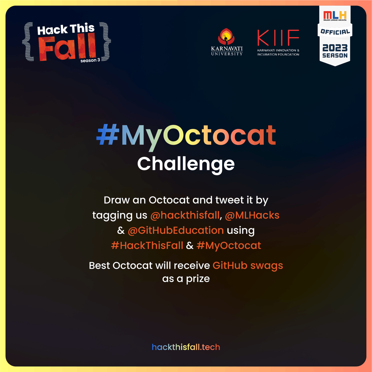 hackthisfall's tweet image. Take a break this weekend and share the creative Octocats 🐙 which you design by tagging @hackthisfall, @MLHacks &amp;amp; @GitHubEducation and using #HackThisFall #MyOctocat 😉

Winner gets GitHub Swag Pack (Sticker box, GitHub Stickers, Puzzle) 🎁

#HackThisFall #InnovateForGood