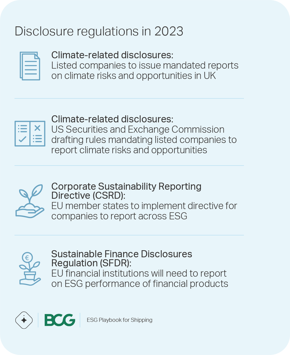 We have teamed up with @BCG on a Playbook that enables shipping companies to build future-proof ESG strategies. The Playbook will help shipping companies navigate the changing ESG landscape. Here's what you need to know about the upcoming EU and IMO regulation.