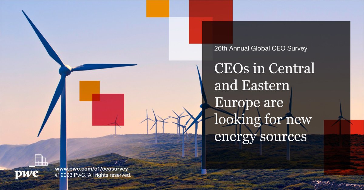 Far more CEOs in CEE (46% versus 34% globally) plan to invest in alternative energy sources in the next 12 months, PwC’s 26th Annual Global #CEOSurvey finds. Get more CEE insights: pwc.to/3H02LNC #TheNewEquation #FutureofCEE