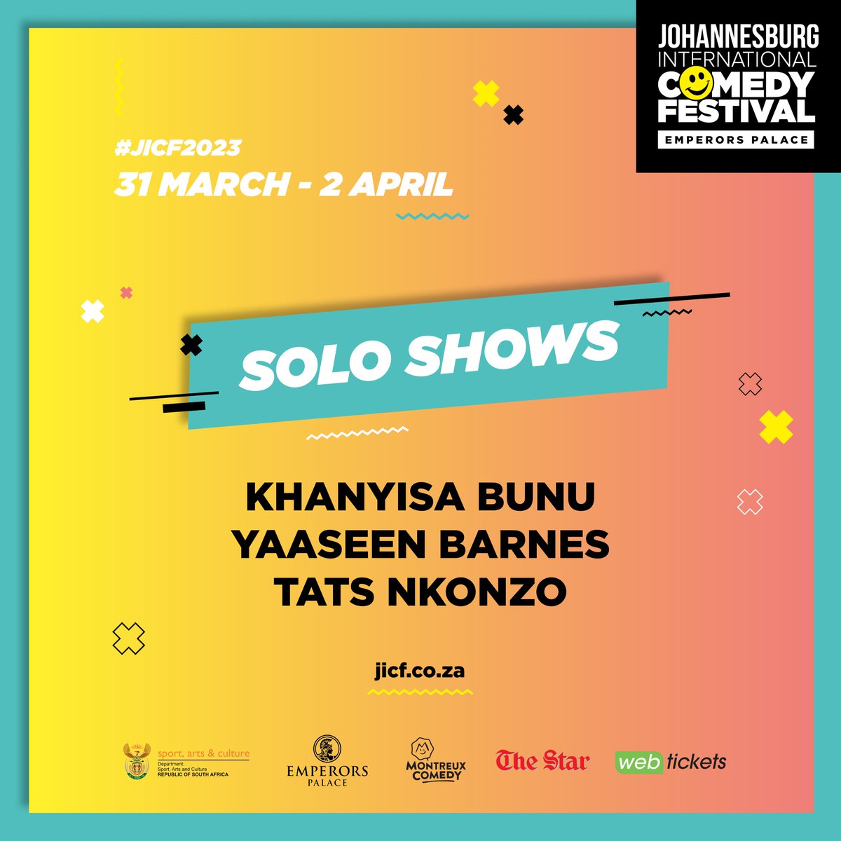 #JICF2023 Tickets for our #SoloShows are now available! Visit jicf.co.za to book and subscribe to our mailing list to receive a discount code.

<a href="/KhanyisaBunu/">Khanyisa Bunu</a> <a href="/Ya_a_seen_Him/">Yaaseen Barnes</a> <a href="/TatsNkonzo/">Tats Nkonzo</a>