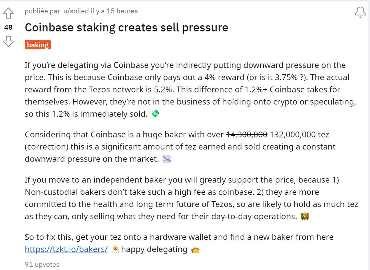 GM 🔎ℹ️🧐 If you're a #Tezos enthusiast with #XTZ on your @coinbase account, feel free to take them out on your @TempleWallet @KukaiWallet @UmamiWallet or your @Ledger to delegate them to a real @tezos enthusiast baker Thx @solled for pointing it out