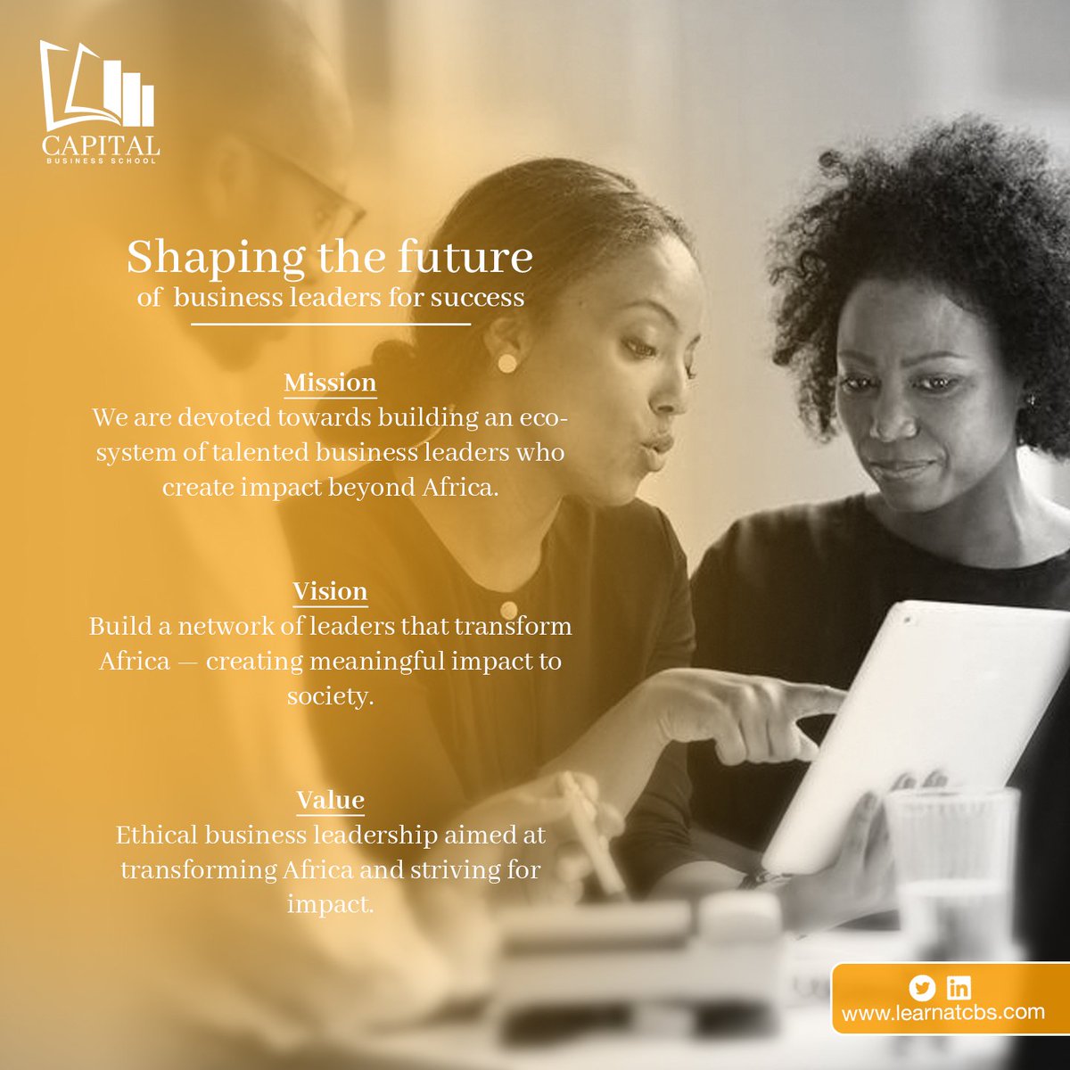 At Capital Business School, our mission, vision, and values guide everything we do. Follow our social media for all the latest news and updates.

#Ethiopia #BusinessSchool #Business #Entrepreneurship #ExecutiveSupport #CBS #Leadership #ExecutiveDevelopment #CareerDevelopment