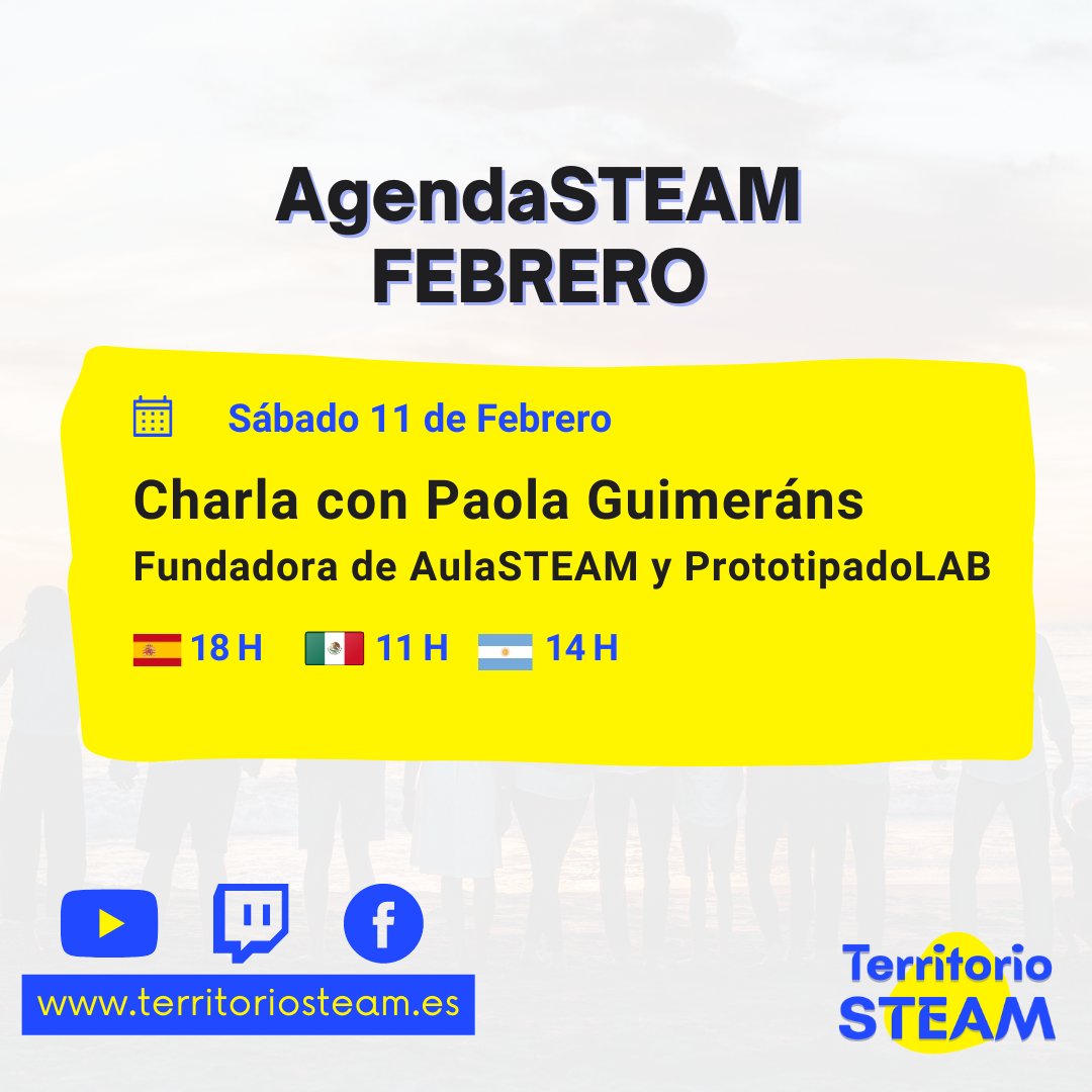 📢¡Publicamos agenda de Febrero!
 
-Charla con Paola Guimeráns <a href="/paolaguimerans/">Paola Guimeráns PhD</a> 
◽️Fundadora Aula STEAM   aulasteam.com y ◽️PrototipadoLAB prototipadolab.com
 
#educacionSTEAM #stemeducation #aulasteam #etextiles #prototipadolab #claustrovirtual  #territorioSTEAM