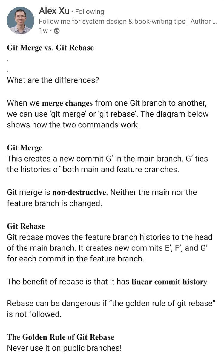 groundgurus's tweet image. So dumako naman tayo sa GIT
GIT merge and GIT rebase
Dapat talaga palagi mong ginagamit itong GIT kasi nakakalito talaga siya para sa mga beginners 😌✌️
Post credits to Alex Xu 🫶
#git #GitMerge #gitrebase #creditstotheownerofpost #CttoRepost #sharing #postnotours
