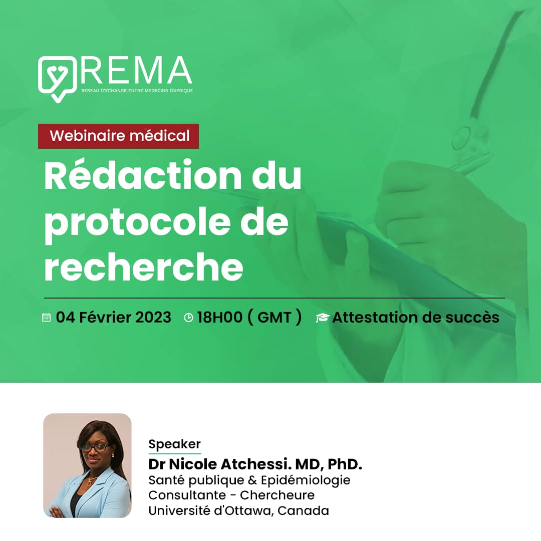 rema_app's tweet photo. Si rédiger un protocole de recherche a toujours été un casse-tête pour vous, alors ne manquez surtout pas le prochain atelier médical de #REMA. Il se tiendra le samedi 4 février 2023 à 18H00 (GMT), avec Dr Nicole Atchessi
Participez gratuitement ici https://t.co/qTBm3OuNMf https://t.co/aLDEFqX83H