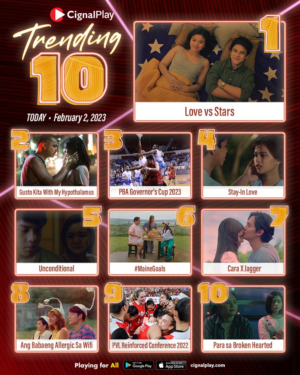 CignalPlay's tweet photo. THE UNIVERSE IS SAYING, LOVE IS IN THE AIR! 🥰 NUMBER 1 ulit ang #LoveVSStars!
Bring back the kilig kasama sina @milesocampo @kalilramos and @kokoydesantos.
Mag-BINGE-WATCH na plus more awesome LIVE and ON-DEMAND shows sa #CignalPlay! https://t.co/CYZjQeqtWM