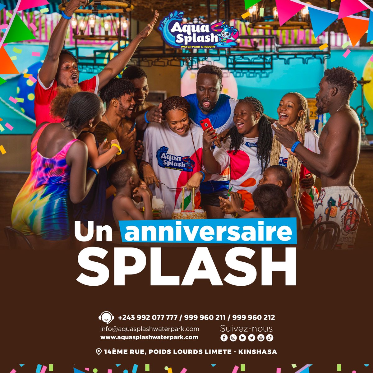 Offrez à votre enfant un anniversaire de rêve à Aquasplash!

Pour plus d’informations contactez le +243 999 960 248

#parcaquatique #visitRdcongo #resort #africanbeauty #meilleuredestination #restauration #hotel #détente #RDC #hebergement #loisir #kinshasa #vistCongo