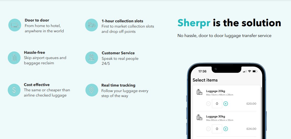 Now you can always book the lowest price flight tickets and travel without bag hassle at airports.  
Door-to-door tracked #deliveryservice Sherpr will send your luggage ahead of you. It is #crowdfunding, now at 91% of target with 22 days left. #EIS a/v. crowdcube.com/companies/sher…