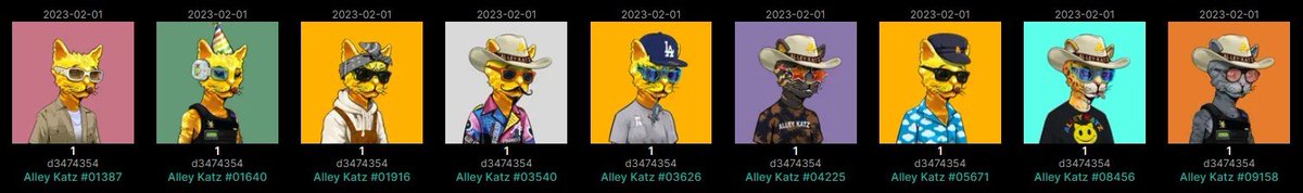 Here they are, my #9LivesGang  

Which one's your fav?

What am I missing? 

@AlleyKatzCNFT have to say it's been a lot of fun dippin a toe in your pond today, congrats!