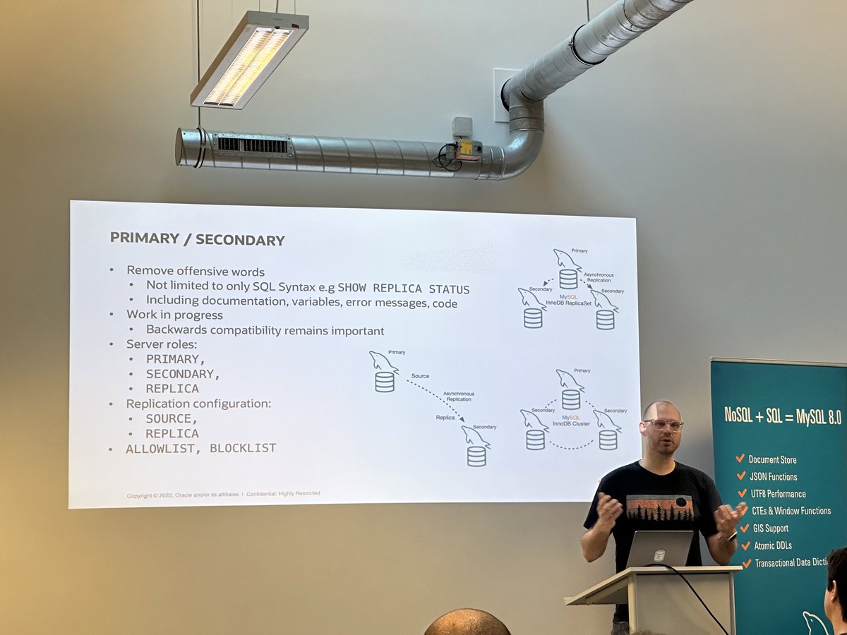 Listening to @gryp discussing MySQL #mysqlday #FOSDEM2023