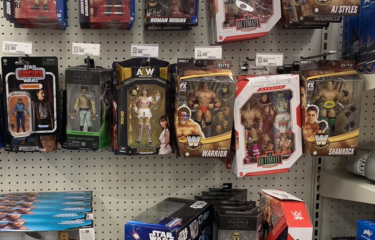 This Target in Minnesota is truly a one stop shop for all the favorites. A selection I will tell my grandkids about one day. #wwe #aew #toyhunter #toyhunting #scratchthatfigureitch #ultimatewarrior #riho #kenshamrock #lando #landocalrissian #starwars #elitesquad #landocalrissian