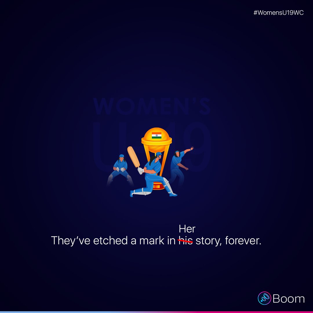 Congratulations to the India U-19 Women's cricket team on their world cup win. Go Team Blue! 💙

#BlueKnowsNoGender #HerStory #India #WomensSports #WomensCricket  #CricketTwitter #U19T20WorldCup #Cricket #Boom3D #FeelYourAudio #HearingIsBelieving