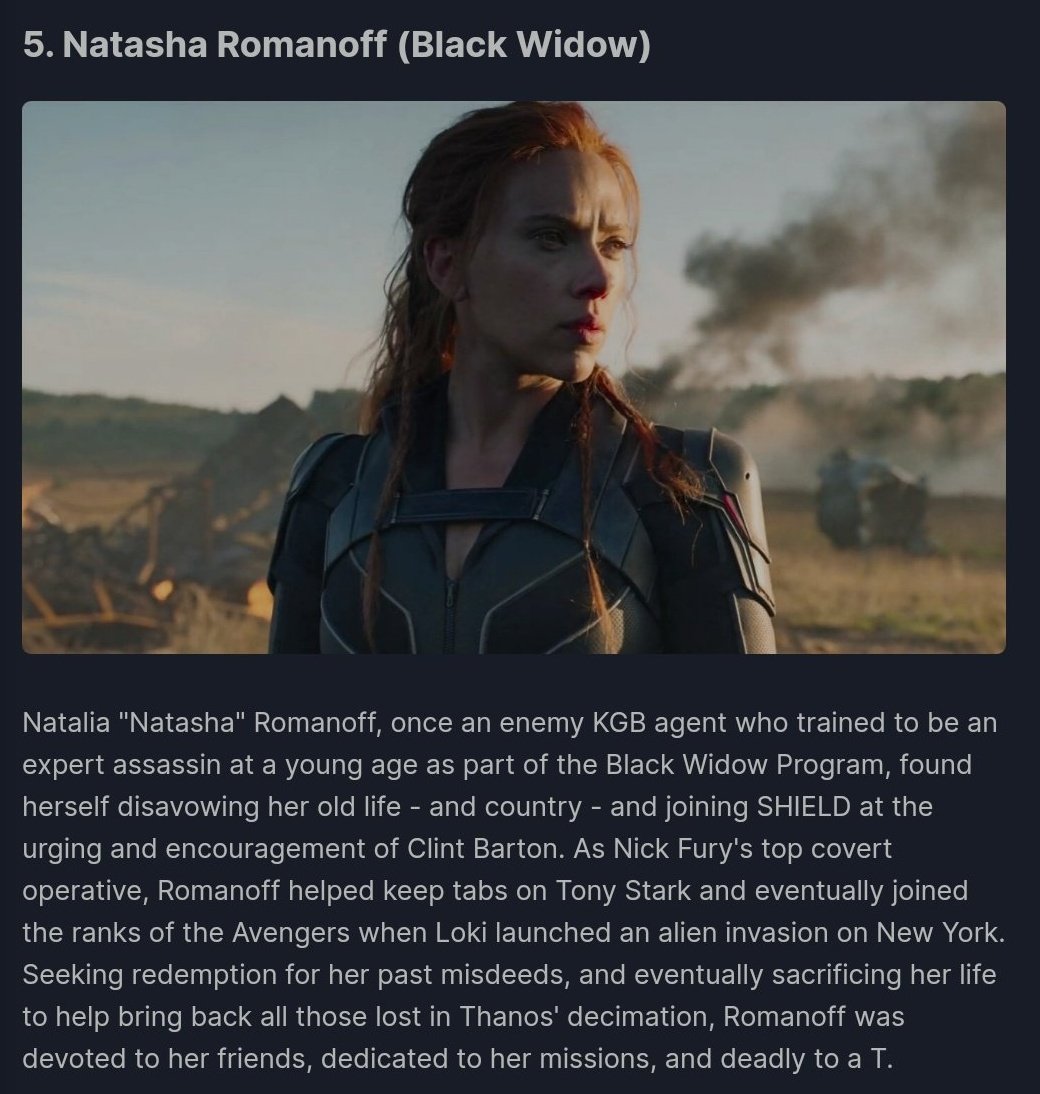 IGN ranks Natasha Romanoff the fifth greatest hero in the MCU