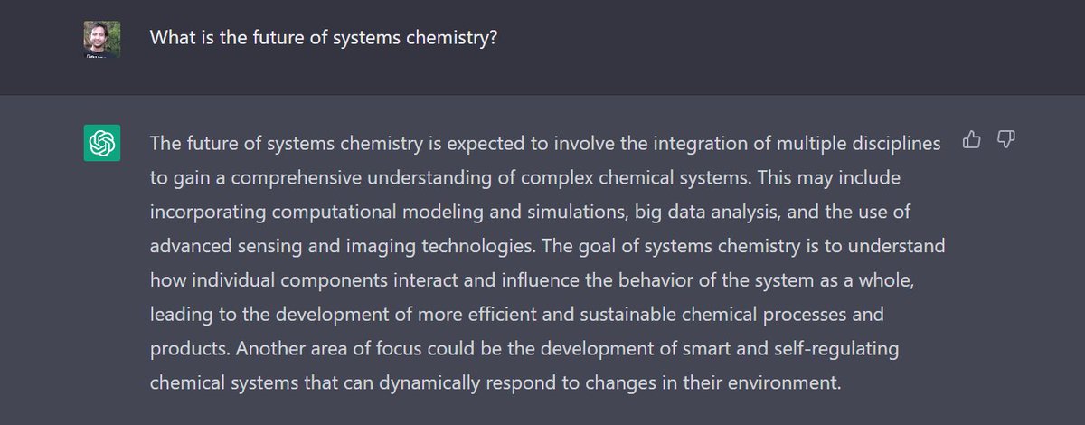 ajabsurd's tweet photo. A review about systems chemistry's future and chatGPT concurs! 😁 https://t.co/ewEg5pygkO
