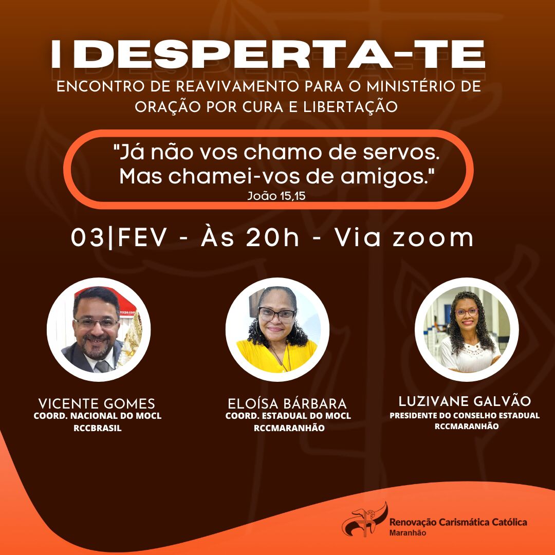 rccma's tweet photo. O Ministério de Oração por Cura e Libertação da RCC MARANHÃO promoverá um Encontro maravilhoso para todos os servos do MOCL.
I DESPERTA-TE❤🔥
O encontro acontecerá nessa sexta-feira, 03/02, às 20h, via zoom.
Link disponível no nosso instagram
#MOCL
#Rccmaranhaooficial https://t.co/1wBUaIw6Ur