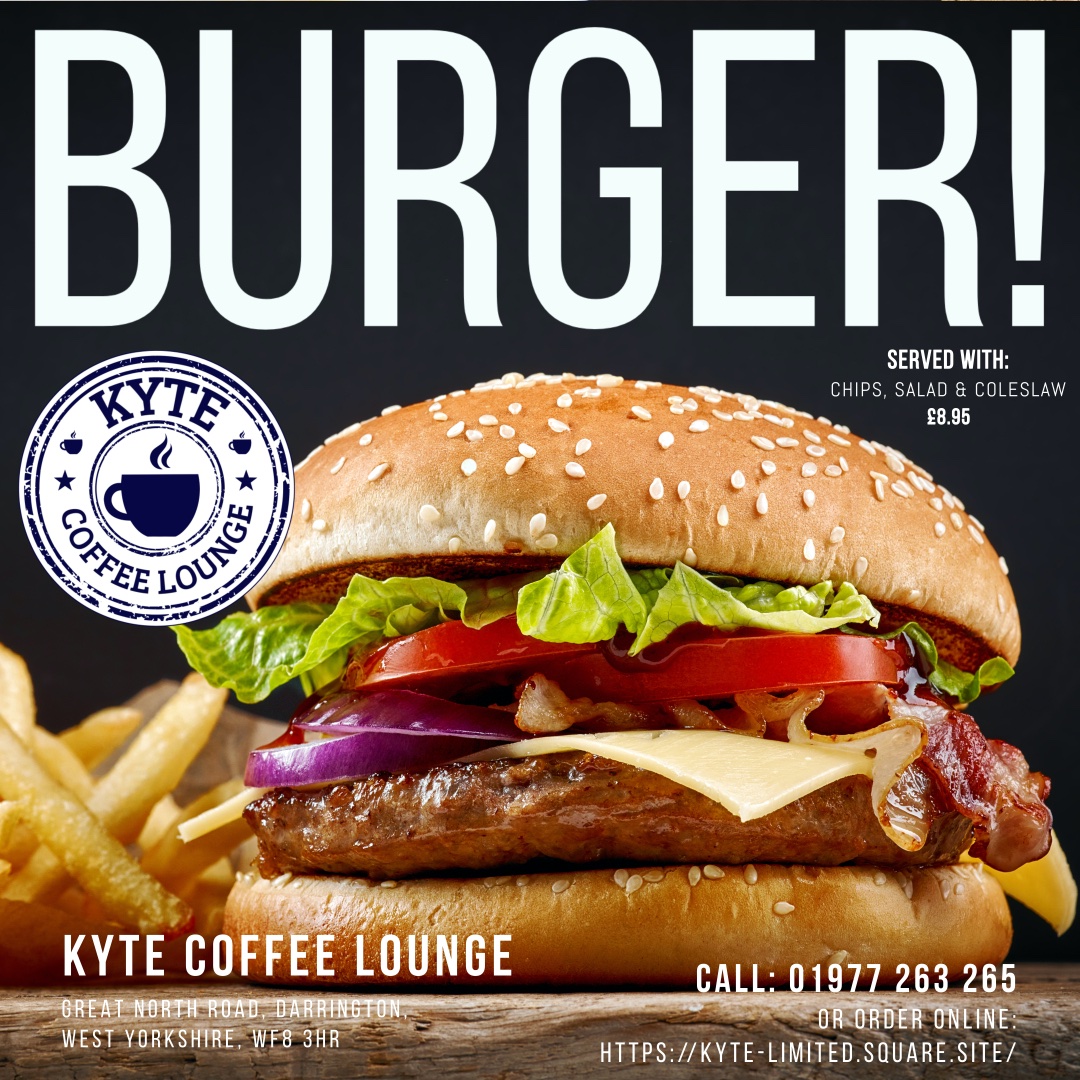 KyteCoffee's tweet photo. Have you tried our  mouthwatering burgers here at Kyte Coffee Lounge! We also have some amazing beverages on our fully licensed bar, to welcome in the 
weekend ;)

Give us a call on: 01977 263 265 or reserve a table by visiting us at:
https://t.co/0wjkVwfOVo https://t.co/2IeqIKIYoj