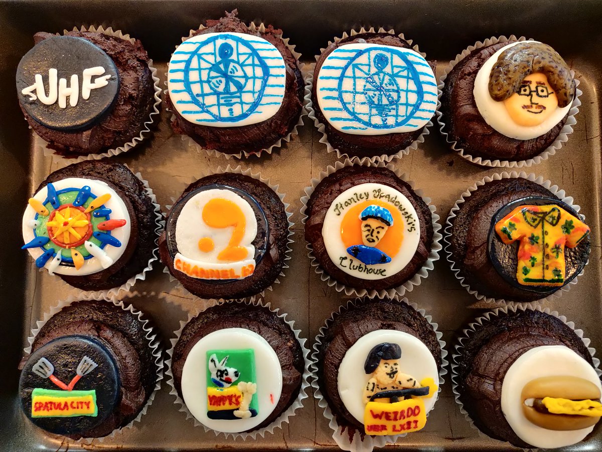 Thanks to <a href="/allyquot/">Ally Huang, PhD</a> for the belated birthday cupcakes here at @minPCR headquarters. These celebrate the great cinema classic UHF. Anyone want to go to Spatula city?! Try your luck on wheel of fish?!