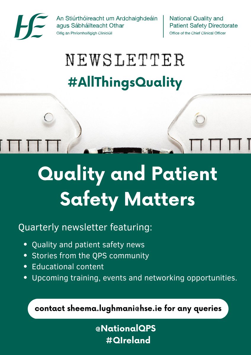 📢Exciting news! We are developing a #quality & #patientsafety newsletter!
We’re delighted to invite you to share your ideas for inclusion! 
🗓️Click on the link to share your ideas by 15th Feb. Link➡️smartsurvey.co.uk/s/AllThingsQua…
#QIreland #Allthingsquality
@juanitaguidera @mapflynn
