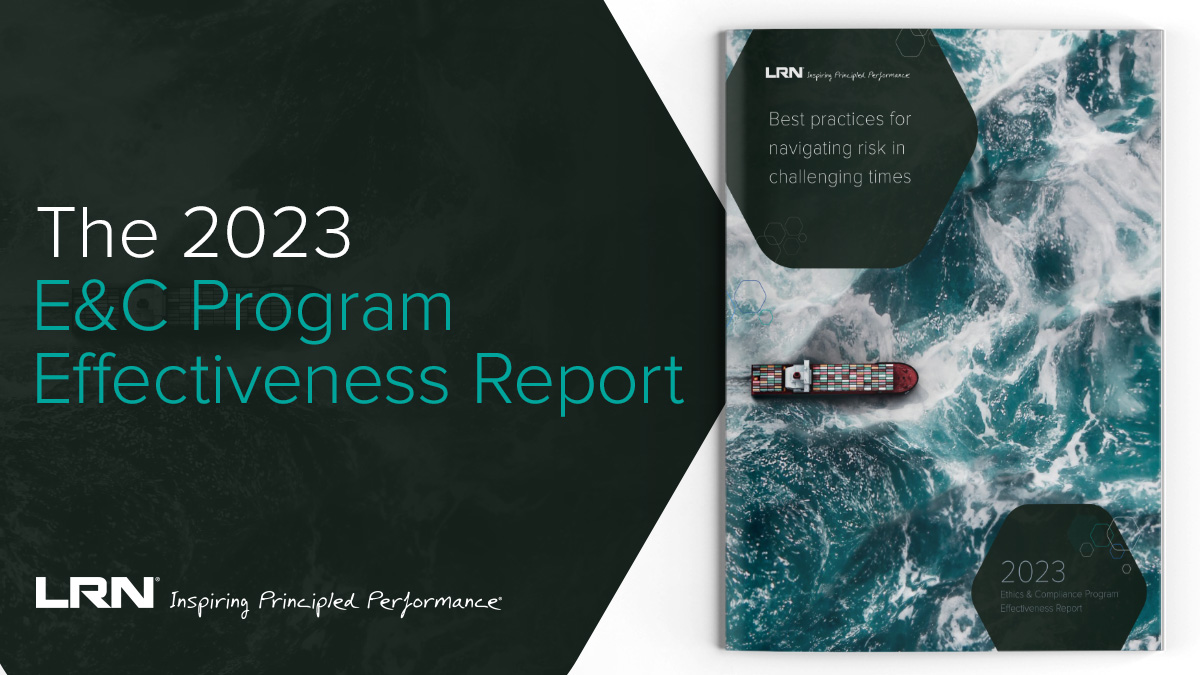 LRN's tweet image. E&C #programeffectiveness reinforces corporate resilience. Learn the latest #bestpractices in LRN’s 2023 E&C Program Effectiveness Report. Download the report now. bit.ly/40jX4Sk
