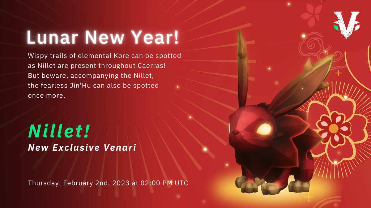 LegendsOfVenari's tweet photo. The Lunar New Year event is now live! 🏮

Lure and tame the LNY-exclusive Venari variant for 3 weeks ✨

Participate in the Jia’ren Tradition by starting a five-step Lunar New Year-themed questline for various rewards 💰

Have fun and flex your first catch below! 😉 https://t.co/qoeHEMjzio